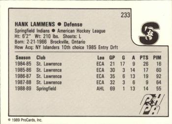 1989-90 ProCards AHL #233 Hank Lammens Back