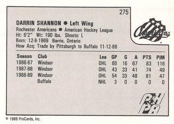 1989-90 ProCards AHL #275 Darrin Shannon Back