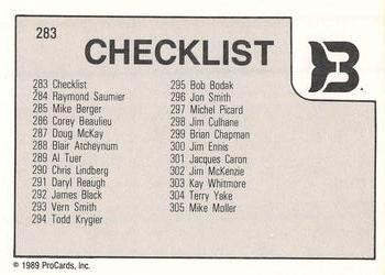 1989-90 ProCards AHL #283 Binghamton Checklist Back