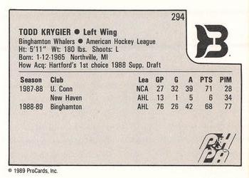 1989-90 ProCards AHL #294 Todd Krygier Back