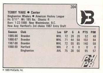 1989-90 ProCards AHL #304 Terry Yake Back
