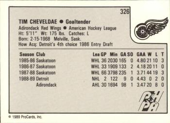 1989-90 ProCards AHL #326 Tim Cheveldae Back