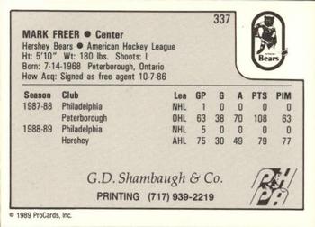 1989-90 ProCards AHL #337 Mark Freer Back