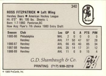 1989-90 ProCards AHL #340 Ross Fitzpatrick Back