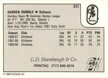 1989-90 ProCards AHL #342 Darren Rumble Back