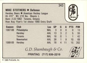 1989-90 ProCards AHL #343 Mike Stothers Back