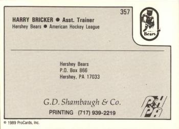 1989-90 ProCards AHL #357 Harry Bricker Back