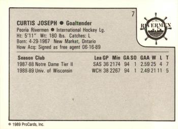 1989-90 ProCards IHL #7 Curtis Joseph Back