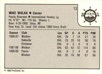 1989-90 ProCards IHL #13 Mike Wolak Back