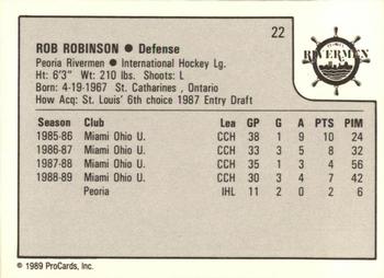 1989-90 ProCards IHL #22 Rob Robinson Back