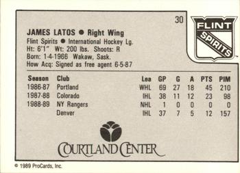 1989-90 ProCards IHL #30 James Latos Back