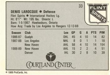 1989-90 ProCards IHL #33 Denis Larocque Back