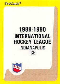 1989-90 ProCards IHL #49 Indianapolis Ice Checklist Front