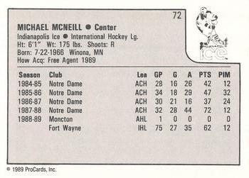 1989-90 ProCards IHL #72 Mike McNeil Back