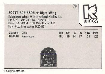 1989-90 ProCards IHL #78 Scott Robinson Back