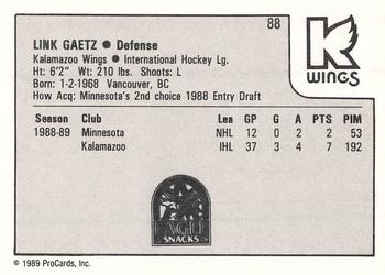 1989-90 ProCards IHL #88 Link Gaetz Back