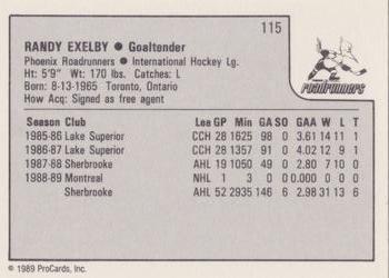 1989-90 ProCards IHL #115 Randy Exelby Back