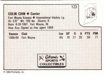 1989-90 ProCards IHL #123 Colin Chin Back