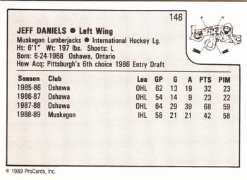 1989-90 ProCards IHL #146 Jeff Daniels Back