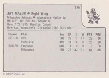 1989-90 ProCards IHL #176 Jay Mazur Back