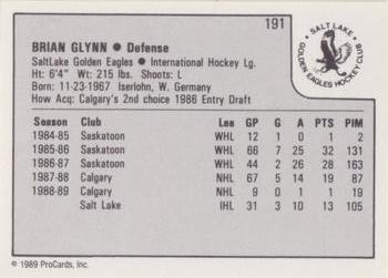1989-90 ProCards IHL #191 Brian Glynn Back