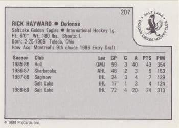 1989-90 ProCards IHL #207 Rick Hayward Back