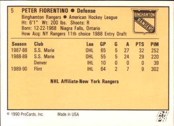 1990-91 ProCards AHL/IHL #5 Peter Fiorentino Back