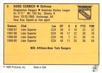 1990-91 ProCards AHL/IHL #6 Kord Cernich Back