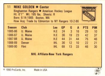 1990-91 ProCards AHL/IHL #11 Mike Golden Back