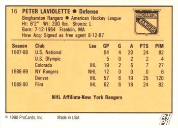 1990-91 ProCards AHL/IHL #16 Peter Laviolette Back
