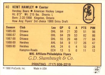1990-91 ProCards AHL/IHL #40 Kent Hawley Back
