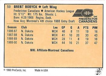 1990-91 ProCards AHL/IHL #59 Brent Bobyck Back