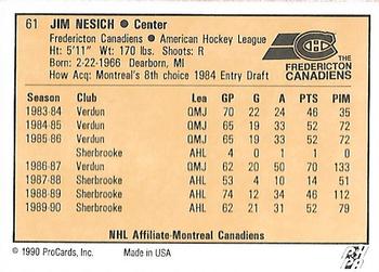 1990-91 ProCards AHL/IHL #61 Jim Nesich Back