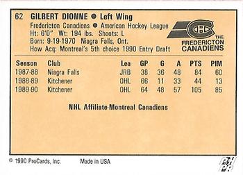 1990-91 ProCards AHL/IHL #62 Gilbert Dionne Back