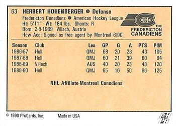 1990-91 ProCards AHL/IHL #63 Herbert Hohenberger Back