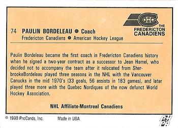 1990-91 ProCards AHL/IHL #74 Paulin Bordeleau Back