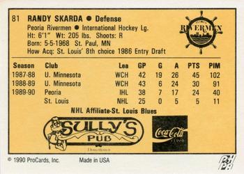 1990-91 ProCards AHL/IHL #81 Randy Skarda Back