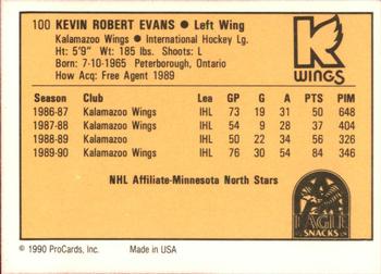 1990-91 ProCards AHL/IHL #100 Kevin Evans Back