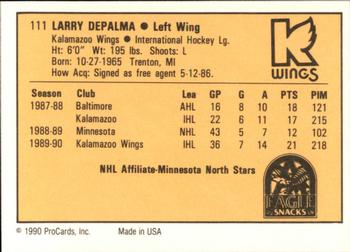 1990-91 ProCards AHL/IHL #111 Larry DePalma Back