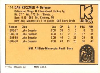 1990-91 ProCards AHL/IHL #114 Dan Keczmer Back