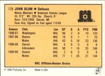1990-91 ProCards AHL/IHL #128 John Blum Back