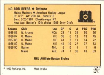 1990-91 ProCards AHL/IHL #140 Bob Beers Back