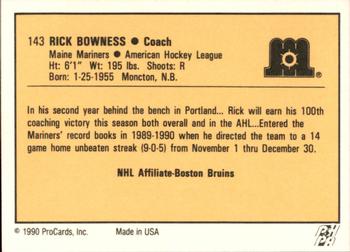 1990-91 ProCards AHL/IHL #143 Rick Bowness Back