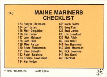 1990-91 ProCards AHL/IHL #145 Maine Mariners Back