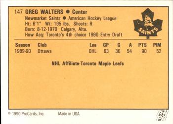 1990-91 ProCards AHL/IHL #147 Greg Walters Back