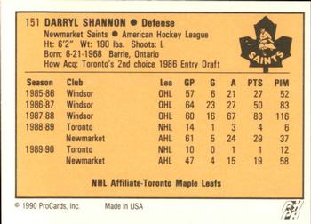 1990-91 ProCards AHL/IHL #151 Darryl Shannon Back