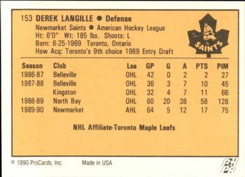 1990-91 ProCards AHL/IHL #153 Derek Langille Back