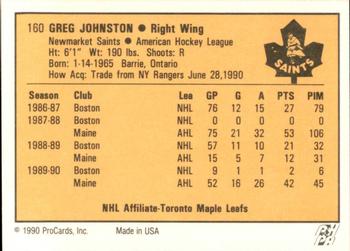 1990-91 ProCards AHL/IHL #160 Greg Johnston Back