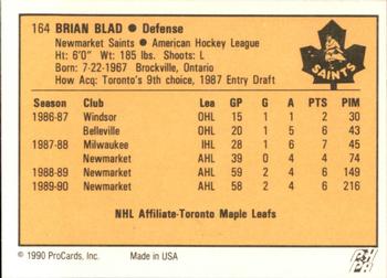 1990-91 ProCards AHL/IHL #164 Brian Blad Back