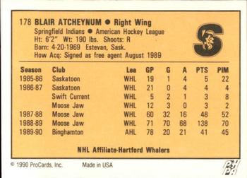 1990-91 ProCards AHL/IHL #178 Blair Atcheynum Back